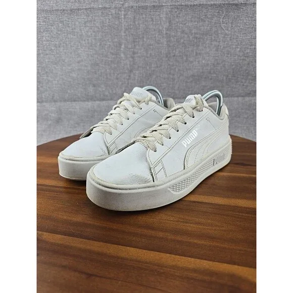 PUMA Smash Platform v3 White Silver Sneakers‎ Women’s US 7.5 EU 38 Casual Shoes - Picture 5 of 14